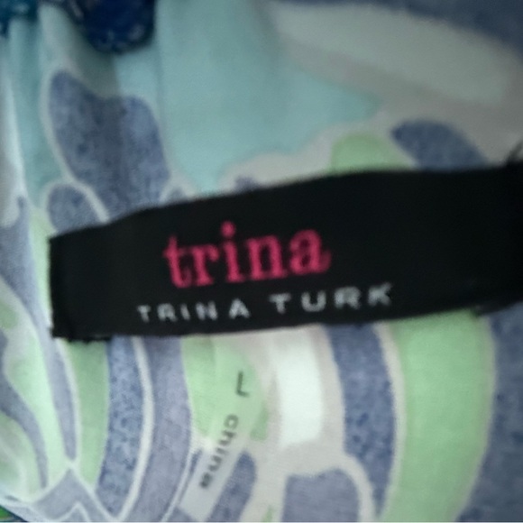 Vibrant Blue and Green Patterned halter neck dress TRINA TURK size L - Picture 8 of 8